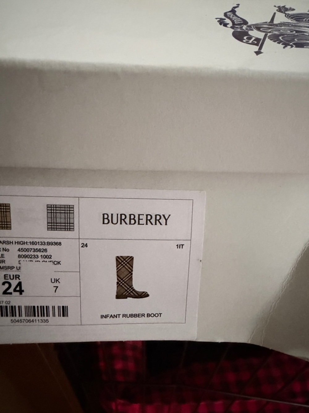 Burberry Infant Rubber Boots in Beige Check